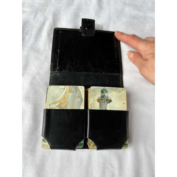 Vintage Leather Playing Card Case, Black, Two Deck Case, Cards Included - Picture 6 of 6